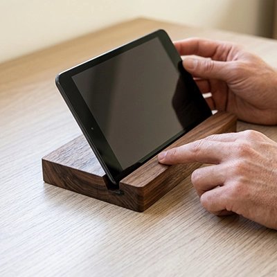 Support tablette ConfortaboBois brun avec cellulaire horizontal