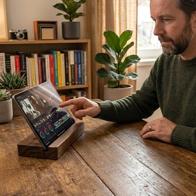 Support tablette ConfortaboBois brun avec homme tablette et support