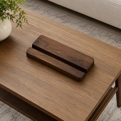 Support tablette ConfortaboBois brun depose sur une table sans tablette